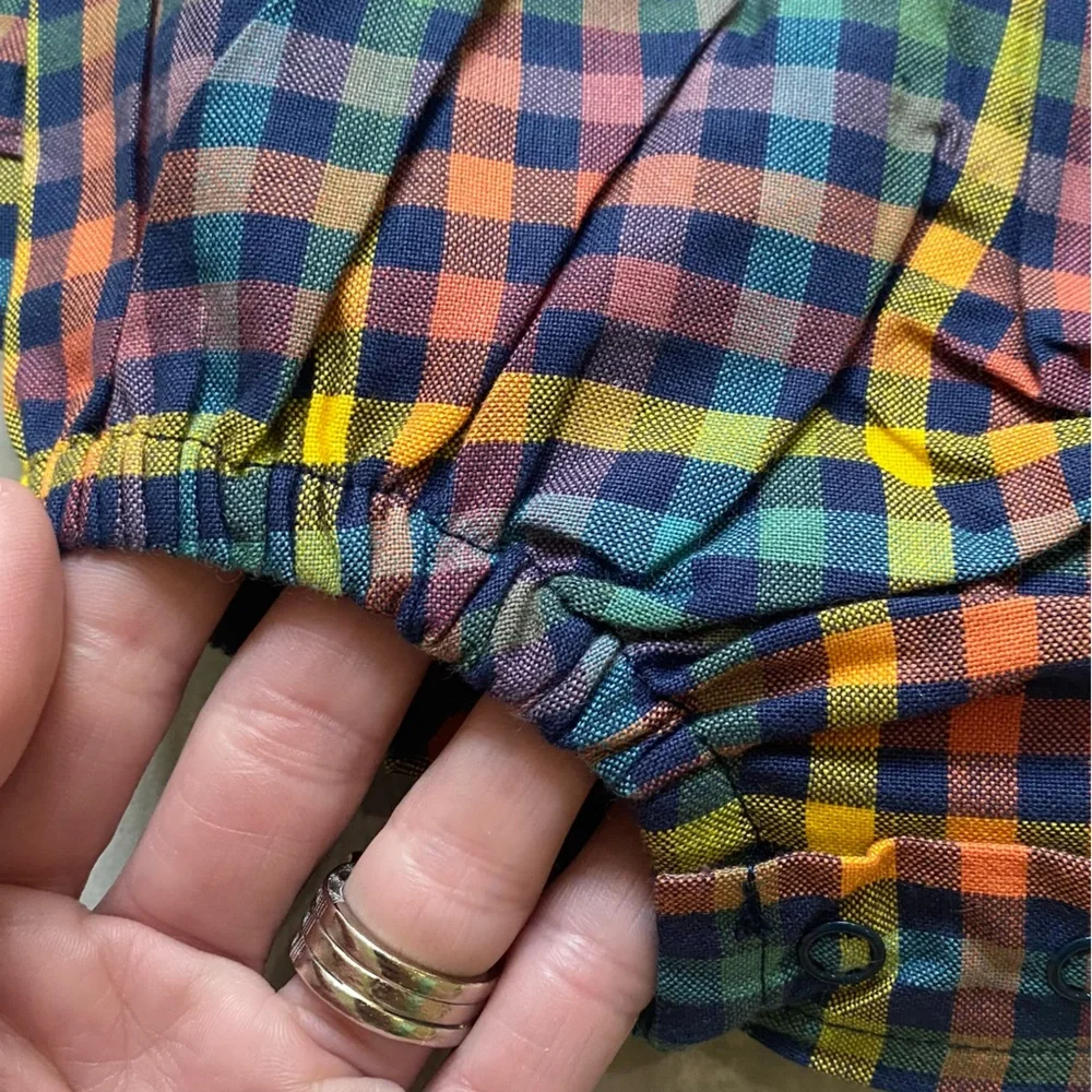 NWT RuffleButts Harvest Rainbow Gingham Long Sleeve Smocked Bubble Romper, 0-3M